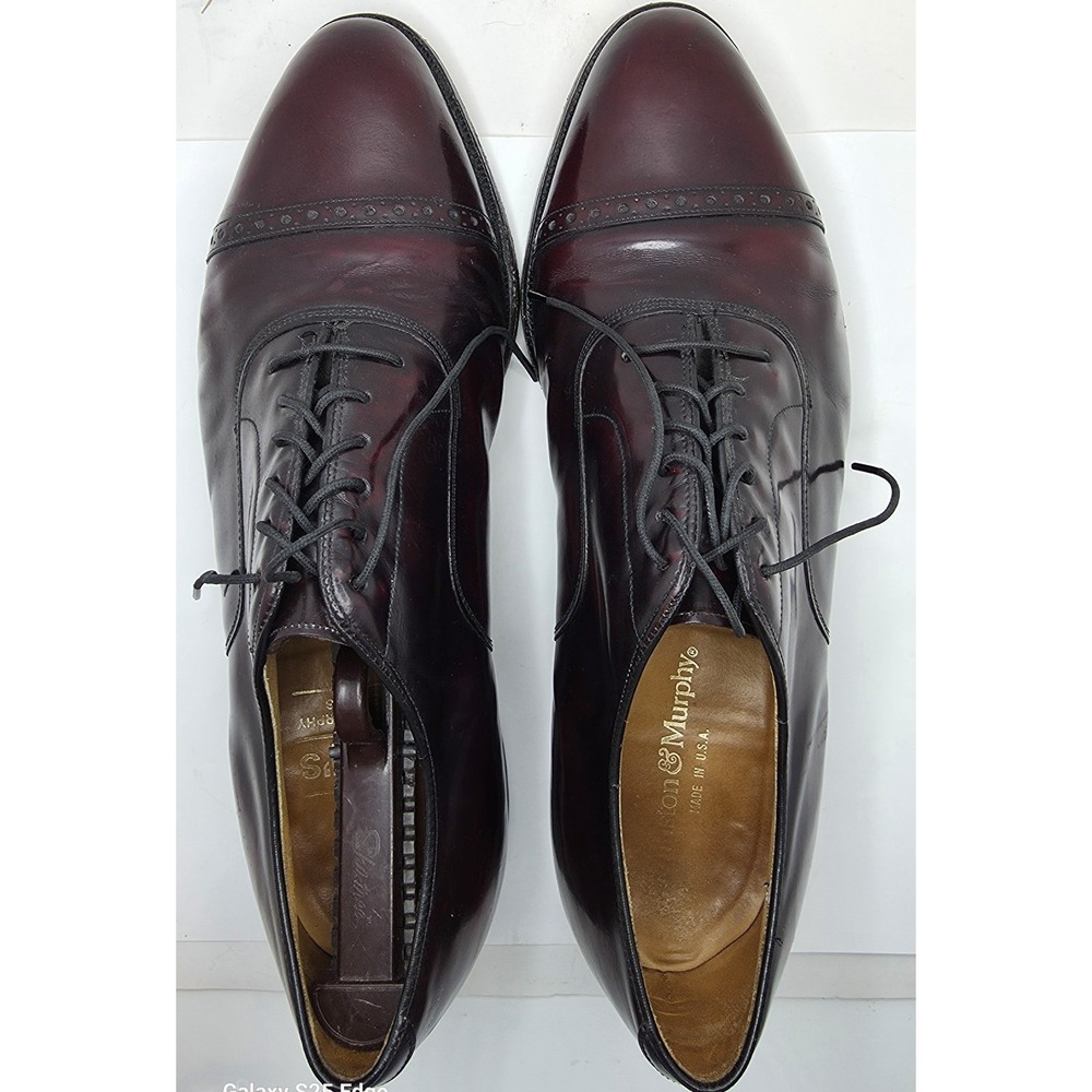 Johnston Murphy Aristocraft Mens 11 D Burgundy Leather Cap Toe Oxford Shoes USA